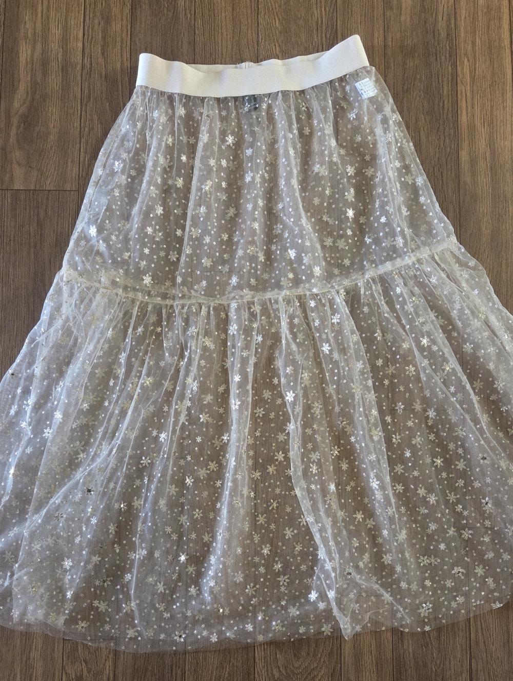 Forever 21 White Floral Sheer Tiered Maxi Skirt